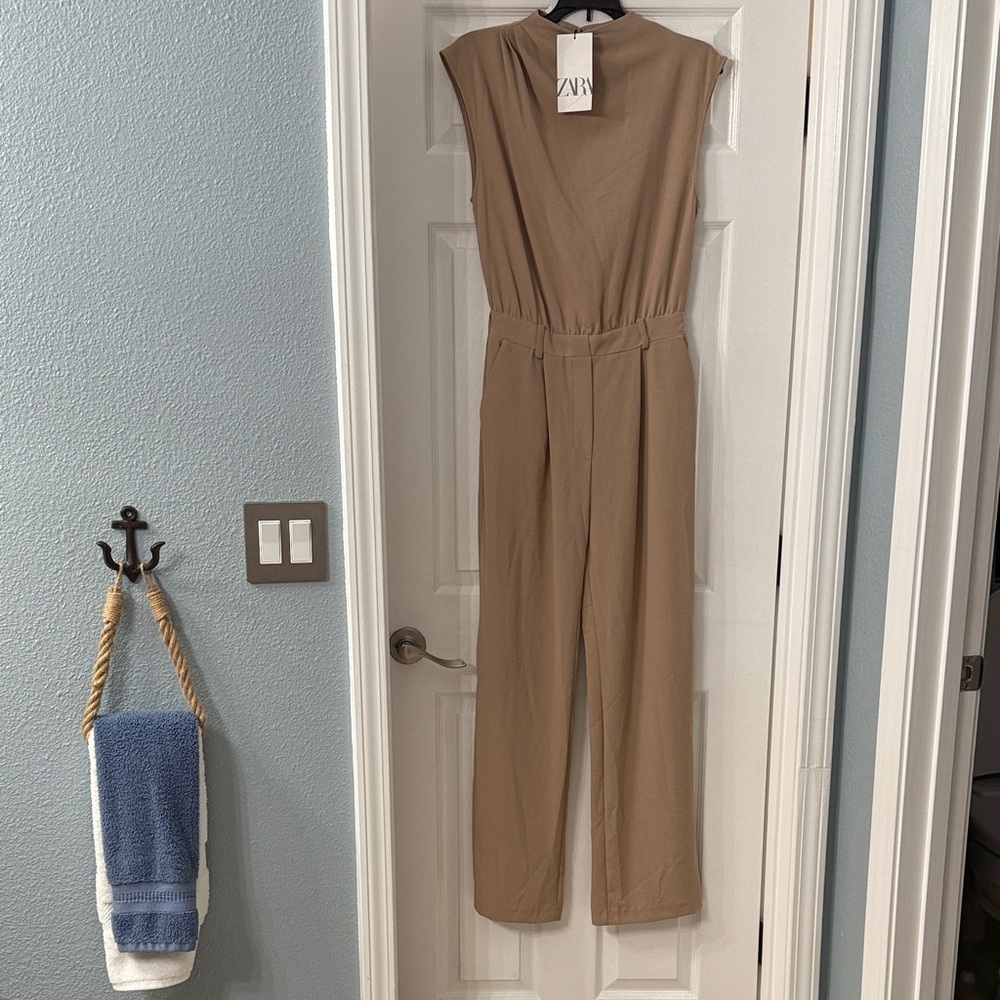 Zara Beige Sleeveless Jumpsuit